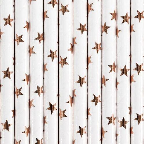 Papieren Rietjes Sterretjes Rosé Goud (10st), Hobby en Vrije tijd, Feestartikelen, Nieuw, Ophalen of Verzenden