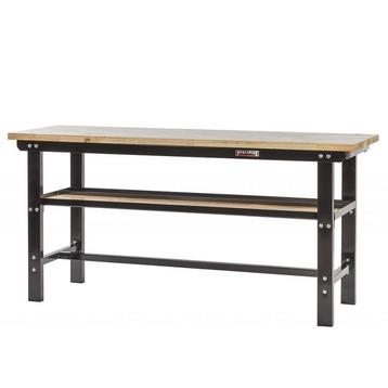 Werkbank zwart 200 cm met hardhouten blad beschikbaar voor biedingen