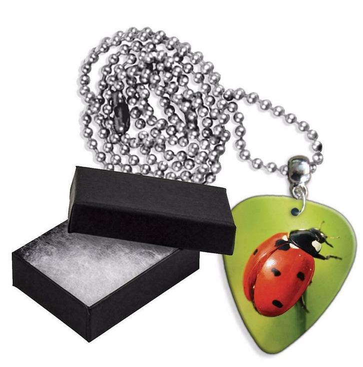 Aluminium plectrum ketting afbeelding van Lieveheersbeestje, Verzamelen, Overige Verzamelen, Nieuw, Ophalen of Verzenden