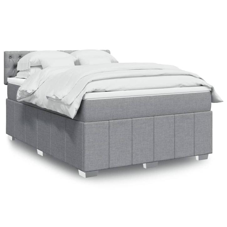 vidaXL Boxspring met matras stof lichtgrijs 140x200 cm, Huis en Inrichting, Slaapkamer | Bedden, 140 cm, 200 cm, Grijs, Tweepersoons