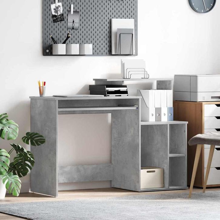 vidaXL Bureau met Opbergruimte Betongrijs 120,5 x 44 x 88,5, Huis en Inrichting, Bureaus, Nieuw, Verzenden