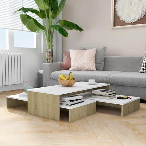 vidaXL Salontafelset 100x100x26,5 cm wit en sonoma, Huis en Inrichting, Tafels | Salontafels, 100 tot 150 cm, Nieuw, Overige houtsoorten