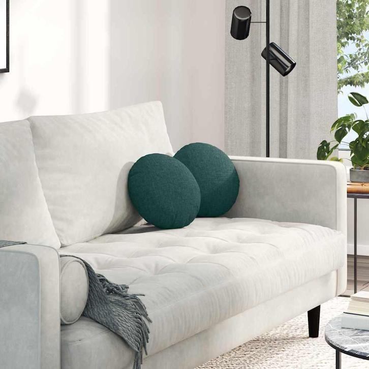 vidaXL Zitkussens 2 pcs Donkergroen Ø30 x 13 cm Stof, Huis en Inrichting, Woonaccessoires | Kussens, Groen, Nieuw, Verzenden