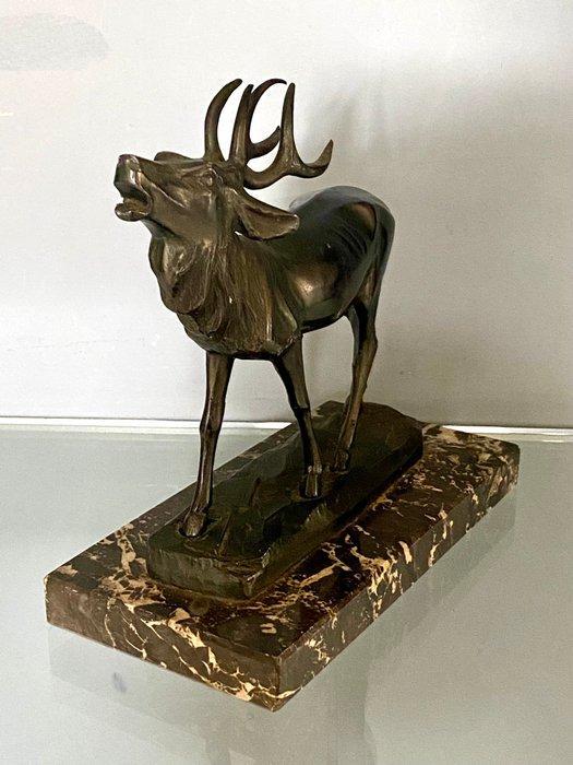sculptuur, Brullend hert - 20 cm - Messing, Antiek en Kunst, Curiosa en Brocante