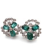 Oorbellen - 18 karaat Witgoud Smaragd - Diamant, Sieraden, Tassen en Uiterlijk, Antieke sieraden