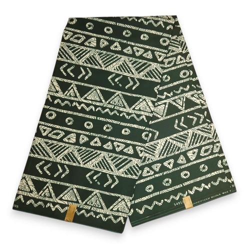 Afrikaanse stof - Groene Bogolan - Polycotton, Hobby en Vrije tijd, Stoffen en Lappen, Nieuw, Ophalen of Verzenden