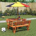 vidaXL Picknicktafel voor 4 kinderen met parasol massief, Verzenden, Nieuw, Hout