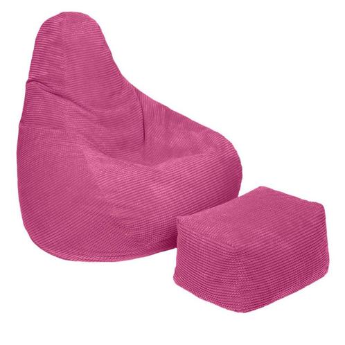 Highback Zitzak Stoel incl. Poef Corduroy Stof - Pink, Huis en Inrichting, Zitzakken, Verzenden