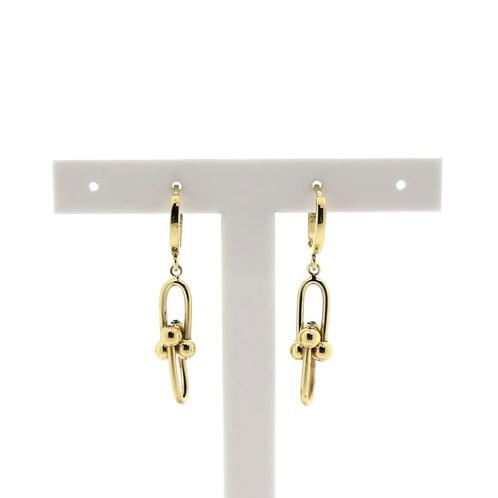 Gouden schakel oorbellen (paperclip schakel, geelgoud), Sieraden, Tassen en Uiterlijk, Oorbellen, Overige kleuren, Gebruikt, Goud