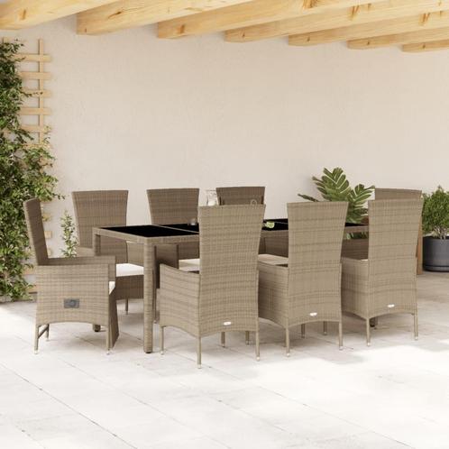 vidaXL 9-delige Tuinset met kussens poly rattan beige, Tuin en Terras, Tuinsets en Loungesets, Tuinset, Nieuw, 8 zitplaatsen, Rotan