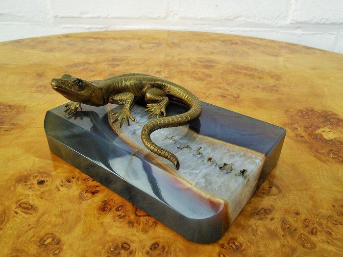 Presse-papier - Antieke Bronzen hagedis met ingelegde ogen, Antiek en Kunst, Curiosa en Brocante