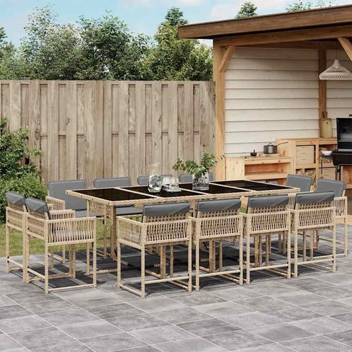 vidaXL 13-delige Tuinset met kussens poly rattan gemengd, Tuin en Terras, Tuinsets en Loungesets, Tuinset, Nieuw, 2 zitplaatsen