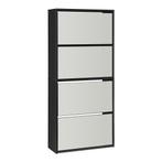 Schoenenkast Lund met 4 kleppen spiegeldeuren zwart 134x60x2, Huis en Inrichting, Verzenden, Nieuw