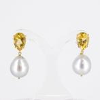 Oorbellen - 18 karaat Geel goud Parel - Citrien - South Sea, Nieuw