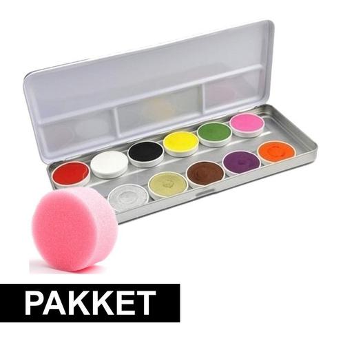 Schmink setje met 12 kleuren en sponsje - Schmink, Hobby en Vrije tijd, Feestartikelen, Ophalen of Verzenden
