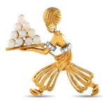 Broche - 18 karaat Geel goud, 18K geelgoud parel genie