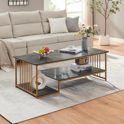 Salontafel Klibro marmerlook zwart en goudkleurig 120x60x42, Huis en Inrichting, Tafels | Salontafels, Nieuw, Verzenden