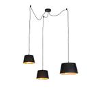 Hanglamp met 3 katoenen kappen zwart met goud - Cava, Nieuw, Overige stijlen