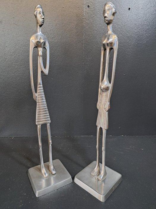 Beeld, Paar Afrikaanse slanke beelden - 38 cm - Legering, Antiek en Kunst, Curiosa en Brocante