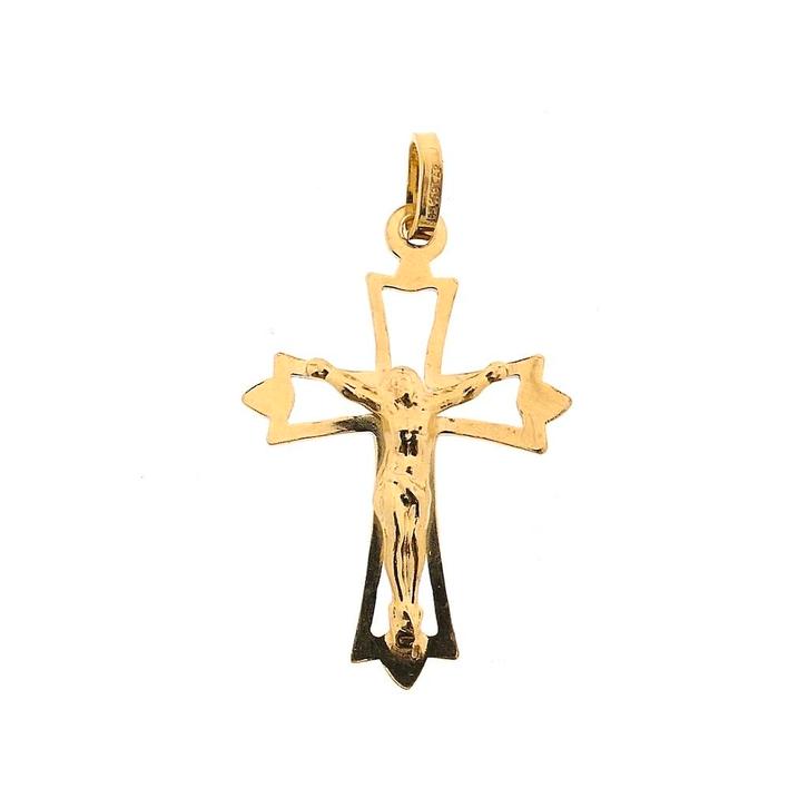 Gouden hanger van een kruis met corpus (kruis hanger, inri), Sieraden, Tassen en Uiterlijk, Bedels, Gebruikt, Overige merken, Goud