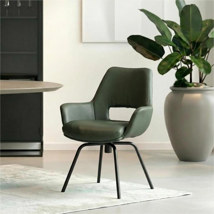 Leren draaibare eetkamerstoel Zippy - Hermes Verde, Huis en Inrichting, Stoelen, Overige kleuren, Nieuw, Leer, Ophalen of Verzenden