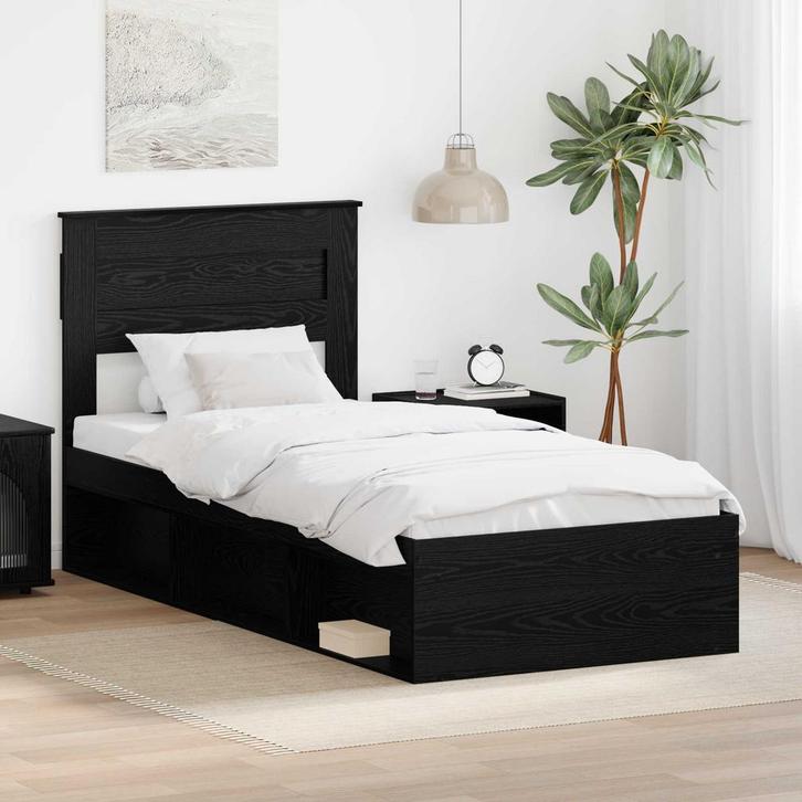 vidaXL Bedframe met matras Zwart 75 x 190 cm Massief, Huis en Inrichting, Slaapkamer | Bedden, Zwart, Nieuw, Hout, Verzenden