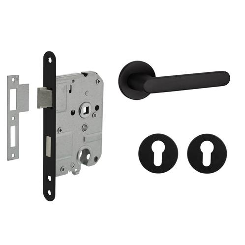 Deurbeslag set met cilinderrozet en deurklink Tondo zwart, Doe-het-zelf en Verbouw, Hang- en Sluitwerk, Klink of Kruk, Nieuw, Overige materialen