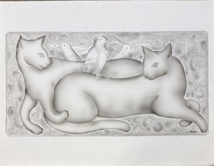 Jacques Boeri (1929-2004) - Les chats, Antiek en Kunst, Kunst | Schilderijen | Modern