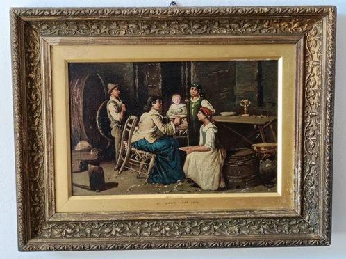 Scuola Europea (XIX-XX) - Vita familiare contadina, Antiek en Kunst, Kunst | Schilderijen | Klassiek