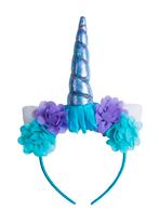 Eenhoorn Haarband Blauw Bloemetjes Unicorn Diadeem Oortjes B, Ophalen of Verzenden, Nieuw, Carnaval, Accessoires