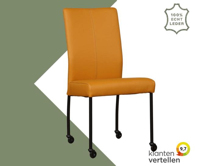 Leren eetkamerstoel Comfort met wieltjes - Toledo Leem, Huis en Inrichting, Stoelen, Eén, Overige kleuren, Nieuw, Leer, Ophalen of Verzenden