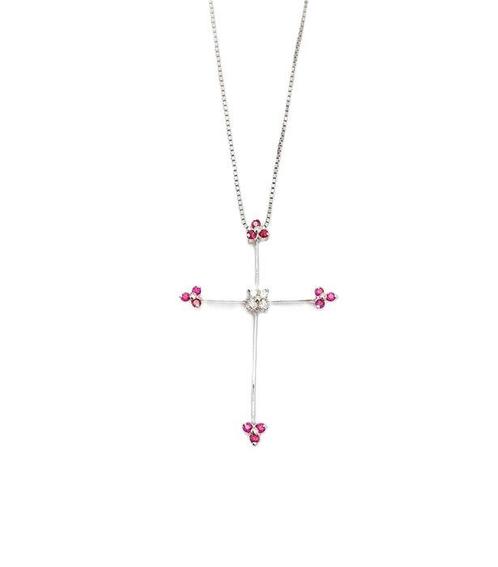 Ketting met hanger - 18 karaat Witgoud - 0.17ct. tw. Robijn, Sieraden, Tassen en Uiterlijk, Antieke sieraden