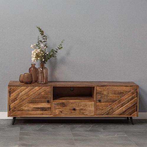 Tv-meubel Mangohout Fiona 165 cm, Huis en Inrichting, Kasten | Televisiemeubels, Nieuw, Overige houtsoorten, Verzenden
