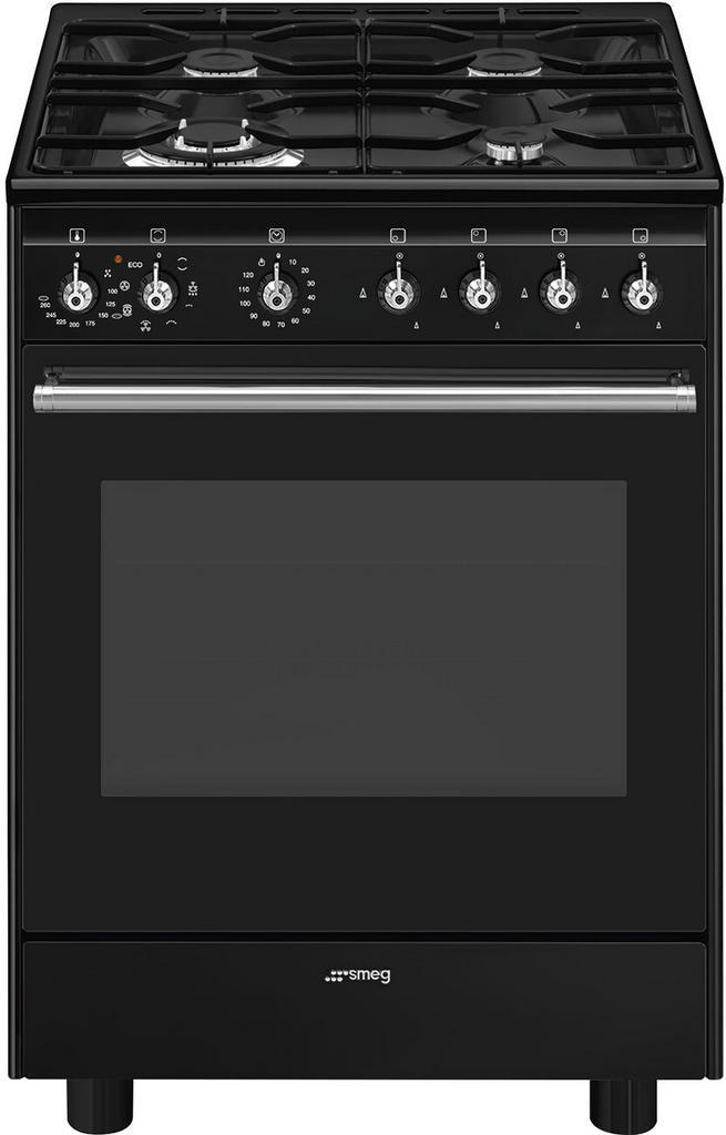 Smeg CX61GMBLNLK gas fornuis - 60 cm - zwart - outlet, Witgoed en Apparatuur, Fornuizen, 60 cm of meer, Vrijstaand, 4 kookzones