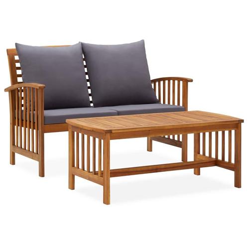 vidaXL 2-delige Loungeset met kussens massief acaciahout, Tuin en Terras, Tuinsets en Loungesets, Loungeset, Nieuw, 2 zitplaatsen