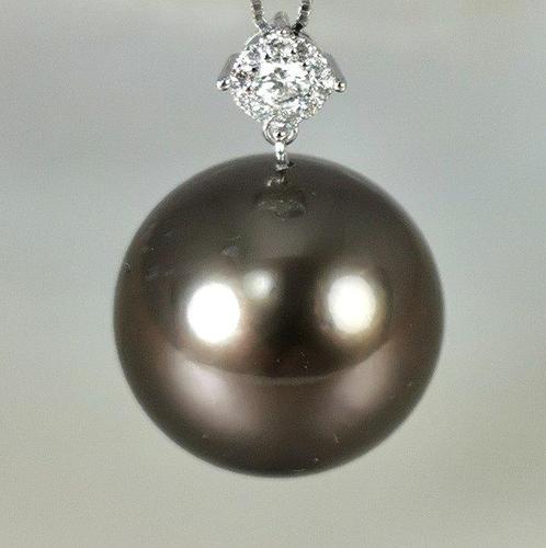 Halsketting - 18 karaat Witgoud Parel - Diamant - Tahiti, Sieraden, Tassen en Uiterlijk, Kettingen