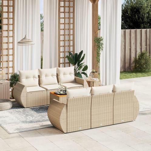 vidaXL 7-delige Loungeset met kussens poly rattan beige, Tuin en Terras, Tuinsets en Loungesets, Loungeset, Nieuw, Rotan, Verzenden