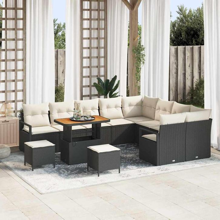vidaXL Tuin Sofa Set met kussen met opslag 12 pcs Zwart en, Tuin en Terras, Tuinsets en Loungesets, Nieuw, Rotan, Verzenden