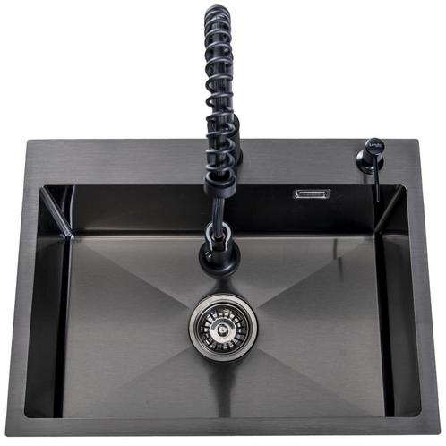 Spoelbak + keukenkraan | Gootsteen | 59x44cm | RVS | Zwart, Huis en Inrichting, Keuken | Keukenelementen, 25 tot 50 cm, Zwart