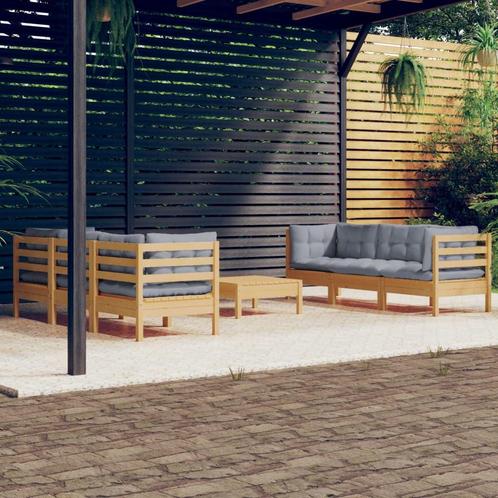 vidaXL 7-delige Loungeset met grijze kussens grenenhout, Tuin en Terras, Tuinsets en Loungesets, Loungeset, Nieuw, Verzenden