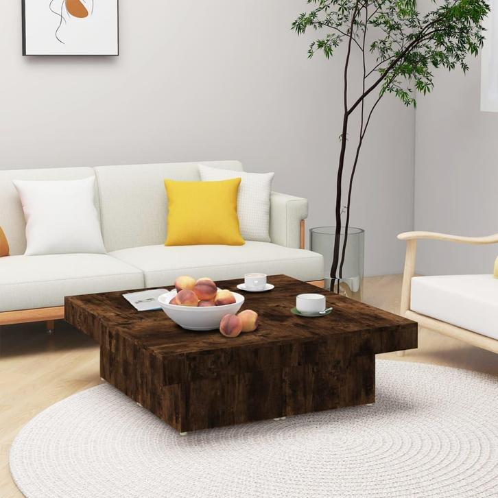 vidaXL Salontafel 90x90x28 cm bewerkt hout gerookt, Huis en Inrichting, Tafels | Salontafels, 50 tot 100 cm, Nieuw, Overige houtsoorten