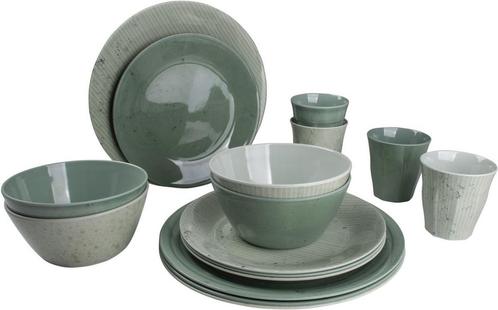 Bo-Camp Mix & Match melamine serviesset - 16-delig - Groen, Huis en Inrichting, Keuken | Bestek, Nieuw, Verzenden