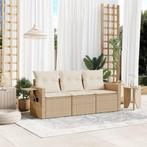vidaXL 3-delige Loungeset met kussens poly rattan beige, Verzenden, Nieuw, Rotan, Loungeset