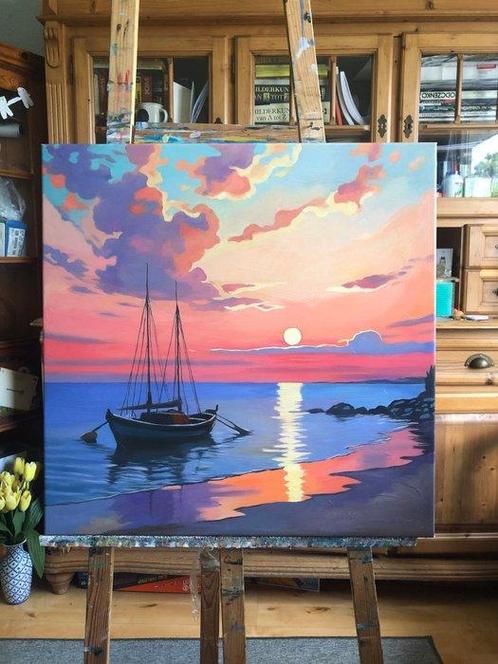 Bondero - A quiet evening in Santorini, Antiek en Kunst, Kunst | Schilderijen | Modern