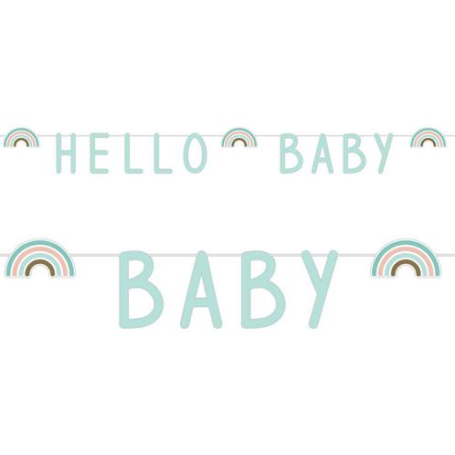 Letterslinger Hello Baby Rainbow Mintgroen (1,4m), Hobby en Vrije tijd, Feestartikelen, Nieuw, Ophalen of Verzenden