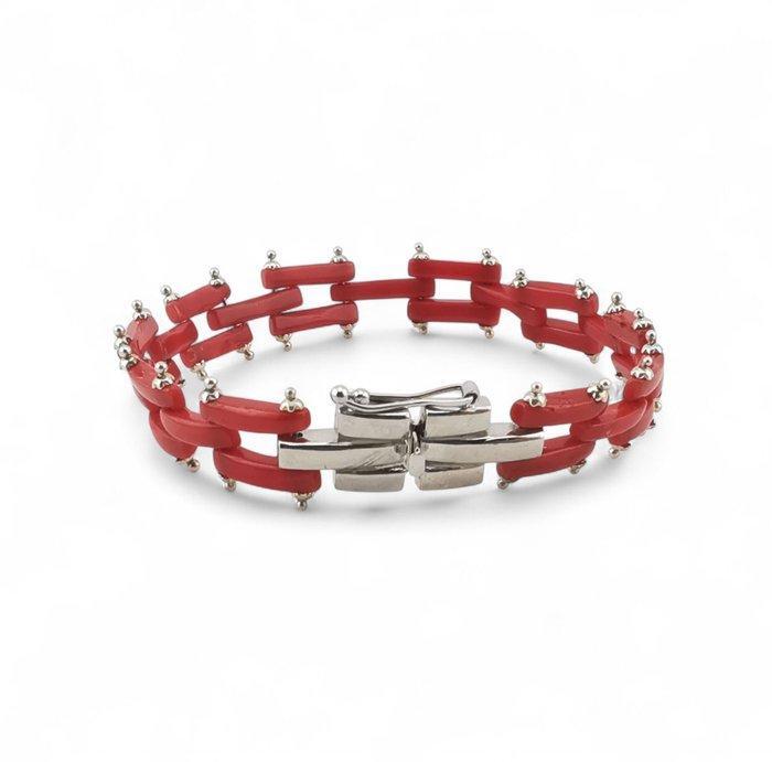 Bloedkoraal - Zilver - Armband - met de hand gemaakt, Antiek en Kunst, Curiosa en Brocante