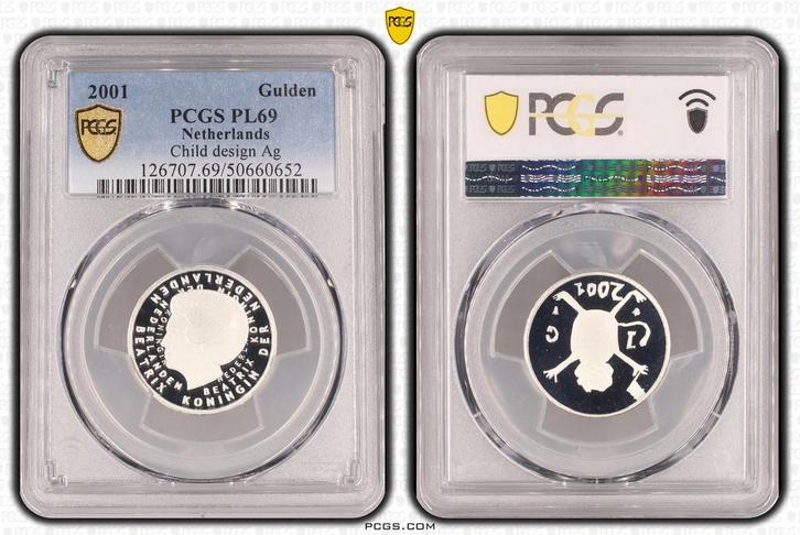 Koningin Beatrix zilveren 1 gulden 2001 Loeki - PL69 PCGS, Postzegels en Munten, Munten | Nederland, Losse munt, 1 gulden, Koningin Beatrix
