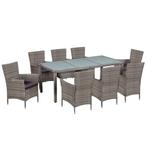 vidaXL 9-delige Tuinset met kussens poly rattan grijs, Nieuw, 8 zitplaatsen, Tuinset, Verzenden