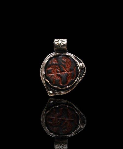 Oud-Romeins Geverfd zilver Zeldzame en zeer mooie amulet met, Sieraden, Tassen en Uiterlijk, Antieke sieraden