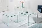 Designset van 3 glazen salontafels FANTOME 60cm bijzettafels, Huis en Inrichting, Nieuw, Ophalen of Verzenden